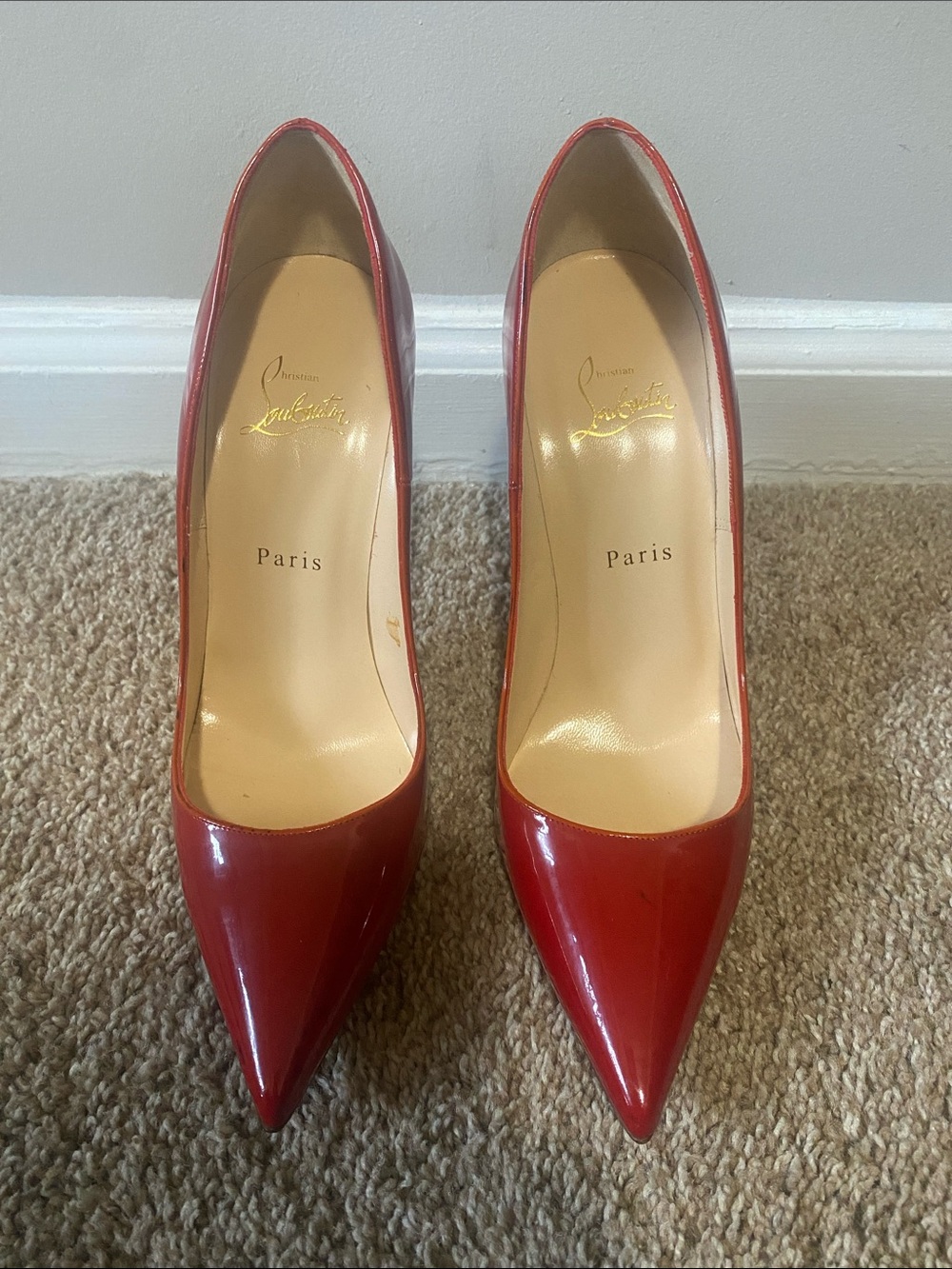 Christian Louboutin Red Patent Pointed Pumps with Signature Insole
